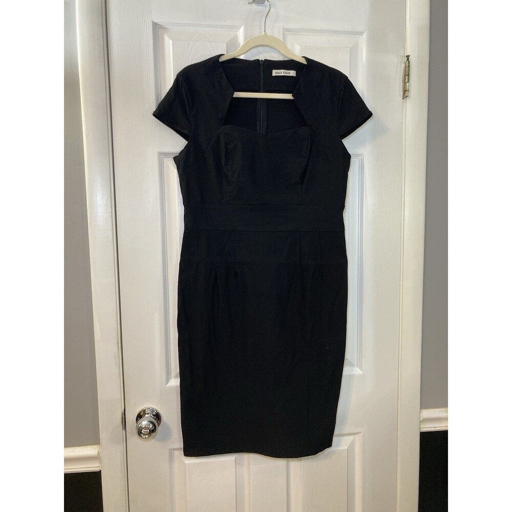 Grace Karin Black Sheath Dress Short Sleeve Knee Length XL